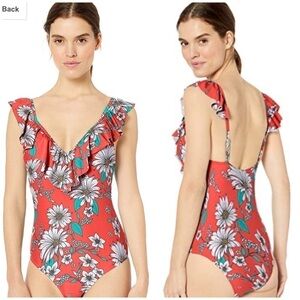 New Jessica Simpson Ruffle Trim One Piece Swimsuit